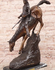 Frederic Remington Mountain Man Frontiersman Descending Hill Western Bronze Sculpture 26" x 25"