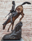 Frederic Remington Mountain Man Frontiersman Descending Hill Western Bronze Sculpture 26" x 25"