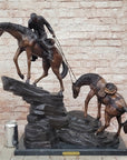 Frederic Remington Cowboy & Two Horses Western Bronze Statue Sculpture 26" x 28"