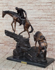 Frederic Remington Cowboy & Two Horses Western Bronze Statue Sculpture 26" x 28"