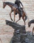 Frederic Remington Cowboy & Two Horses Western Bronze Statue Sculpture 26" x 28"