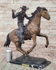 Cowboy with Rope on Horseback Country Western Bronze Sculpture Statue Frederic Remington