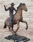 Cowboy with Rope on Horseback Country Western Bronze Sculpture Statue Frederic Remington
