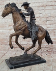 Cowboy with Rope on Horseback Country Western Bronze Sculpture Statue Frederic Remington