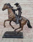 Cowboy with Rope on Horseback Country Western Bronze Sculpture Statue Frederic Remington