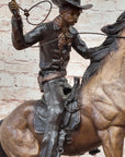 Cowboy with Rope on Horseback Country Western Bronze Sculpture Statue Frederic Remington