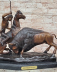 BUFFALO HUNT by Frederic Remington Native American Western Bronze Statue Sculpture 13" x 17"