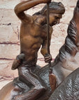 BUFFALO HUNT by Frederic Remington Native American Western Bronze Statue Sculpture 13" x 17"