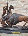 BUFFALO HUNT by Frederic Remington Native American Western Bronze Statue Sculpture 13" x 17"
