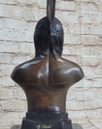 Bronze Bust Native American Indian w/ Braided Hair Statue on Marble Base 12" x 7"