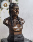 Native American Indian Man Bronze Bust Statue Sculpture Decor 14" x 7"