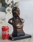 Native American Indian Man Bronze Bust Statue Sculpture Decor 14" x 7"