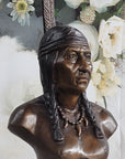 Native American Indian Man Bronze Bust Statue Sculpture Decor 14" x 7"