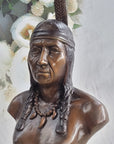 Native American Indian Man Bronze Bust Statue Sculpture Decor 14" x 7"