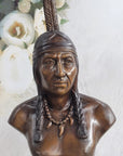 Native American Indian Man Bronze Bust Statue Sculpture Decor 14" x 7"