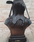 Native American Indian in Wolf Headdress Bronze Bust Statue Sculpture 14" x 8"