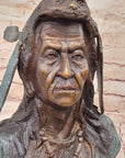 Native American Indian in Wolf Headdress Bronze Bust Statue Sculpture 14" x 8"
