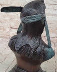 Native American Indian in Wolf Headdress Bronze Bust Statue Sculpture 14" x 8"