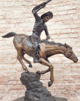 Down Hill by Frederic Remington - Western Americana Bronze Cowboy & Horse Sculpture