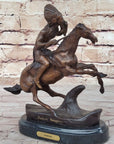 WARRIOR Frederic Remington Bronze Statue Sculpture Native American Horseman 9" x 10"
