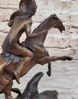 WARRIOR Frederic Remington Bronze Statue Sculpture Native American Horseman 9" x 10"