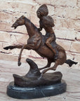 WARRIOR Frederic Remington Bronze Statue Sculpture Native American Horseman 9" x 10"