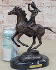 WAR Western Bronze Sculpture Native American Horseback Statue 9" x 8"