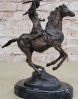 WAR Western Bronze Sculpture Native American Horseback Statue 9" x 8"