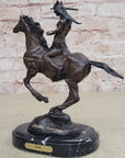 WAR Western Bronze Sculpture Native American Horseback Statue 9" x 8"