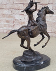 WAR Western Bronze Sculpture Native American Horseback Statue 9" x 8"