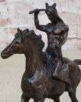 WAR Western Bronze Sculpture Native American Horseback Statue 9" x 8"