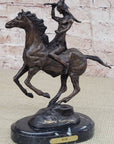 WAR Western Bronze Sculpture Native American Horseback Statue 9" x 8"