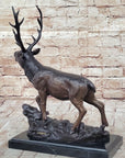 Bronze Marble Statue Elk Deer Caribou Buck Stag Lodge Sculpture Figure