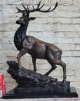 Elk Reindeer Caribou Stag Buck Wildlife Bronze Statue Sculpture on Marble Base