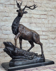 Elk Reindeer Caribou Stag Buck Wildlife Bronze Statue Sculpture on Marble Base