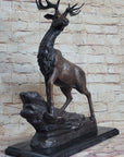 Elk Reindeer Caribou Stag Buck Wildlife Bronze Statue Sculpture on Marble Base