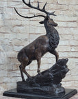 Elk Reindeer Caribou Stag Buck Wildlife Bronze Statue Sculpture on Marble Base