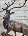 Elk Reindeer Caribou Stag Buck Wildlife Bronze Statue Sculpture on Marble Base