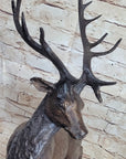 Elk Reindeer Caribou Stag Buck Wildlife Bronze Statue Sculpture on Marble Base