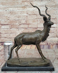 Kudu Antelope Gazelle African Deer Bronze Sculpture Statue Figure on Marble base