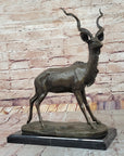 Kudu Antelope Gazelle African Deer Bronze Sculpture Statue Figure on Marble base