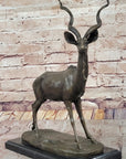 Kudu Antelope Gazelle African Deer Bronze Sculpture Statue Figure on Marble base
