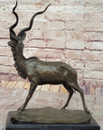 Kudu Antelope Gazelle African Deer Bronze Sculpture Statue Figure on Marble base