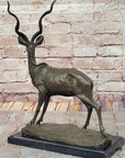 Kudu Antelope Gazelle African Deer Bronze Sculpture Statue Figure on Marble base