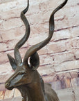 Kudu Antelope Gazelle African Deer Bronze Sculpture Statue Figure on Marble base