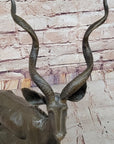 Kudu Antelope Gazelle African Deer Bronze Sculpture Statue Figure on Marble base