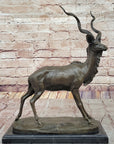 Kudu Antelope Gazelle African Deer Bronze Sculpture Statue Figure on Marble base