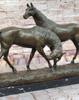 Necking Horses Equestrian Horse Lover Bronze Sculpture Statue Art Figure Marble Base