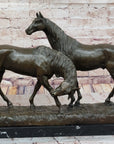 Necking Horses Equestrian Horse Lover Bronze Sculpture Statue Art Figure Marble Base