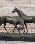 Necking Horses Equestrian Horse Lover Bronze Sculpture Statue Art Figure Marble Base